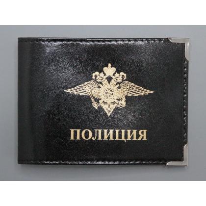 Где купить Обложку на удостоверение Полиция с окном, нанесение (натуральная кожа) цвет Черный , в Москве недорого с доставкой по России