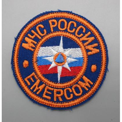 Где купить Шеврон вышитый МЧС России EMERCOM (9 см) оранжевый недорого в Москве сс доставкой по России