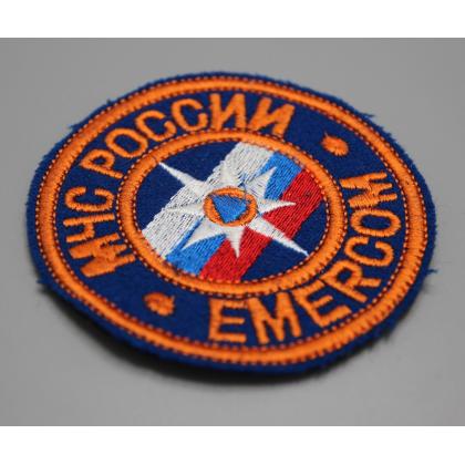 Где купить Шеврон вышитый МЧС России EMERCOM (9 см) оранжевый недорого в Москве сс доставкой по России