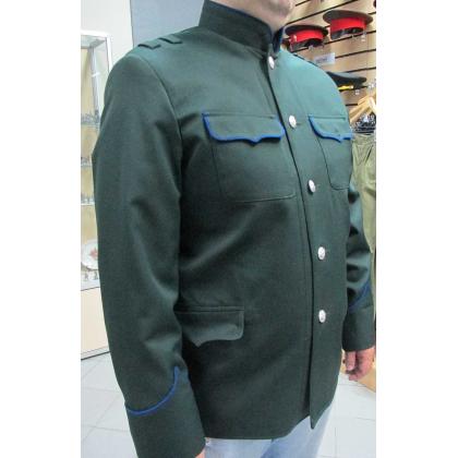 Китель п.ш со стойкой оливковый, васильковая выпушка, купить