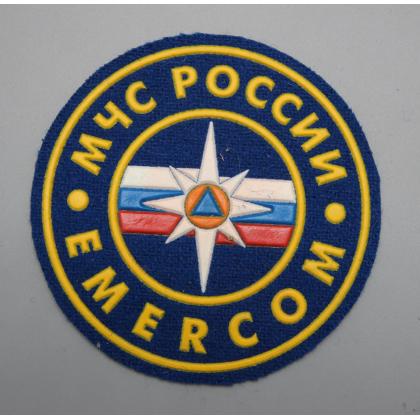 Где купить Шеврон пластизолевый МЧС России EMERCOM (8,5 см) синий фон недорого в Москве с доставкой по России