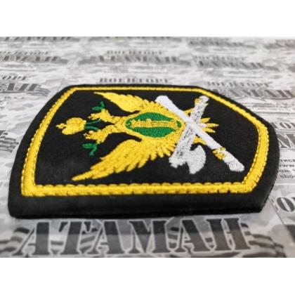 Шеврон вышитый  ФССП ( герб ),  черное поле, кант желтый нить(шелк) с липучкой  купить в москве военторг атаман