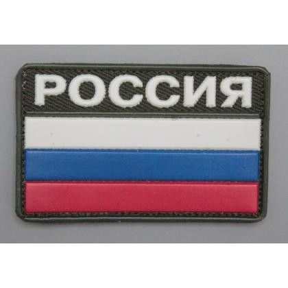 Где купить Шеврон - патч - нарукавный флаг Триколор, с надписью РОССИЯ ( 8х5 )  на липучке оливковый в Москве недорого с доставкой по России